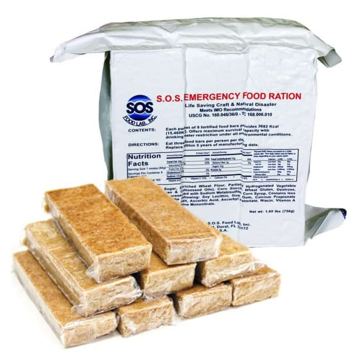 SOS Emergency Food Rations - 3600 calorie - 9 bars - 5 year shelf life