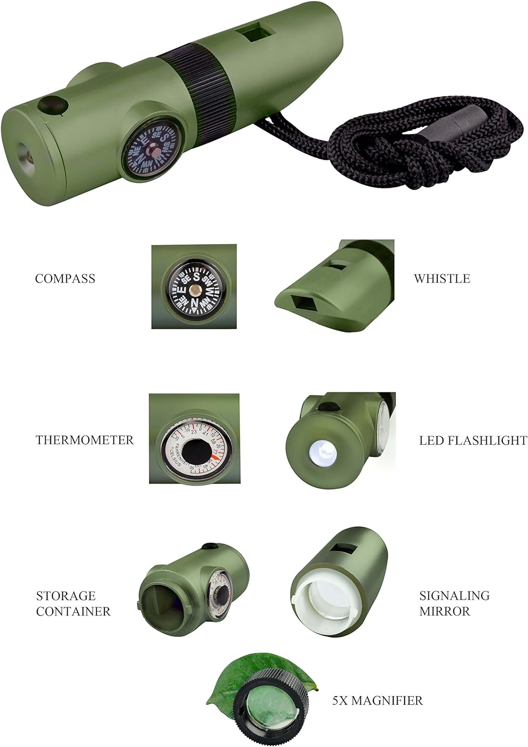 7-in-1 Survival Whistle with LED Light