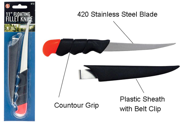 11"- 420 Stainless Steel Floating Fillet Knife, High Visibility