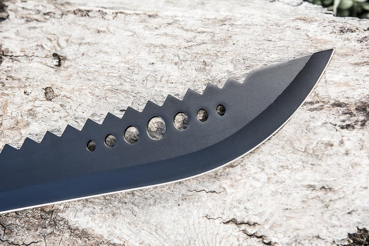 15-1/2" Black Stainless Steel Machete Recurved Blade