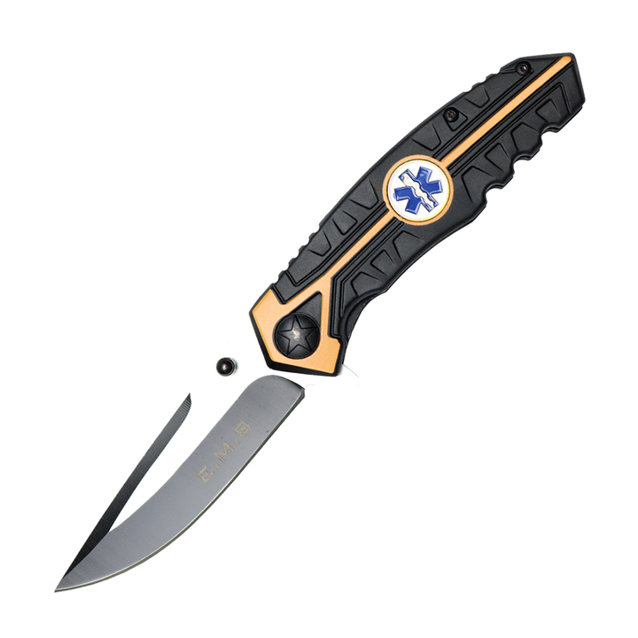 8" Black & Orange Aluminum Handle Two Tone Blade Spring Assisted Folding Knife with Belt Clip