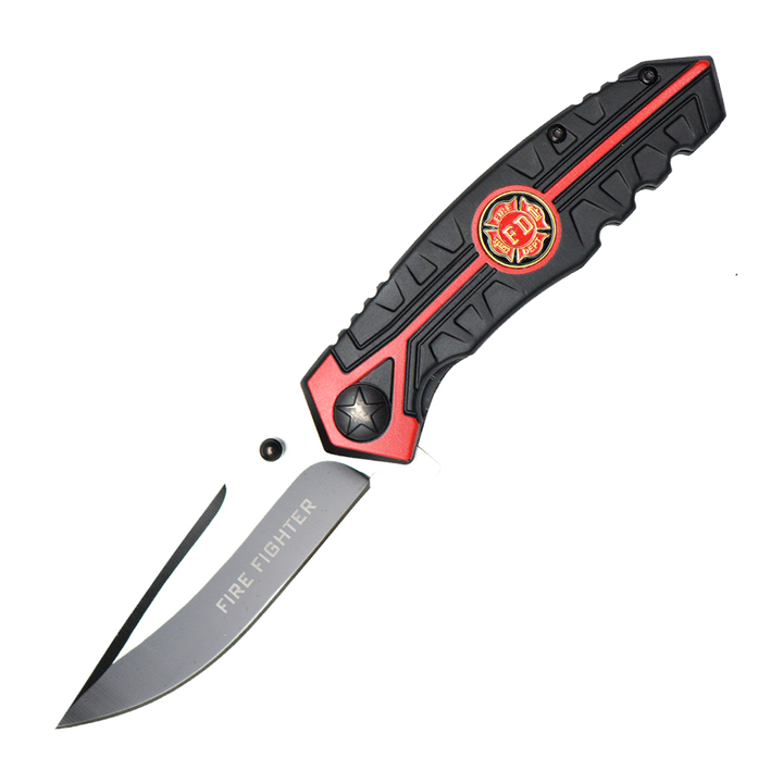 8.5" Black & Orange Aluminum Handle Two Tone Blade Spring Assisted Folding Knife w/ Belt Cutter