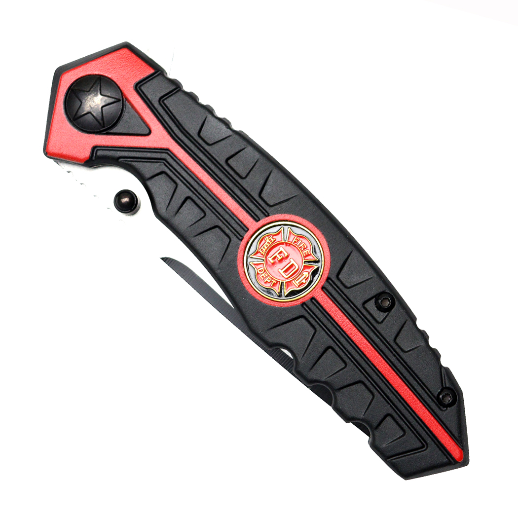 8.5" Black & Orange Aluminum Handle Two Tone Blade Spring Assisted Folding Knife w/ Belt Cutter