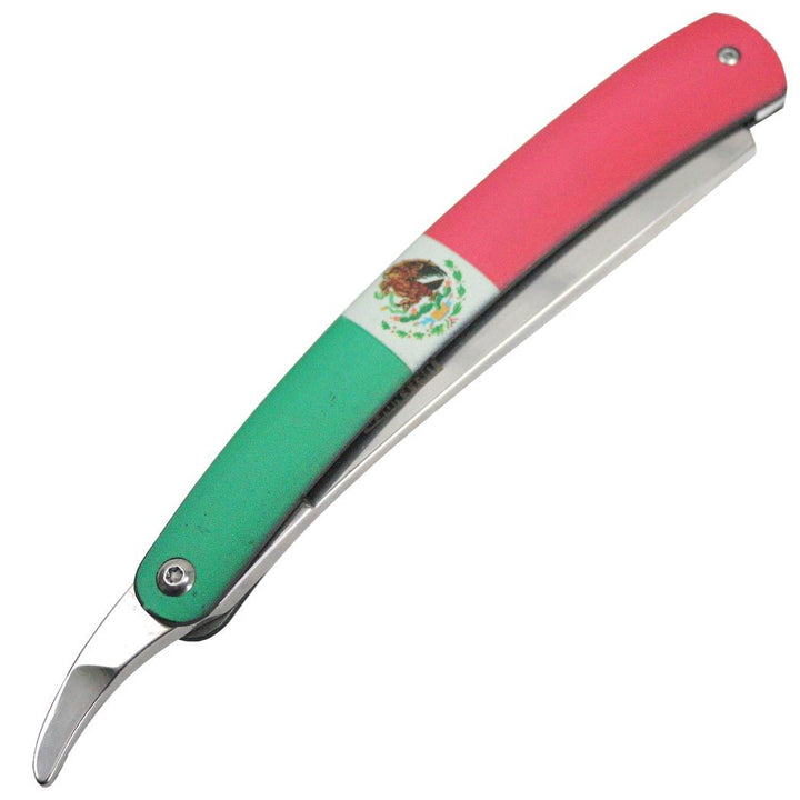 10" Straight Razor Mexico Flag Folding Knife
