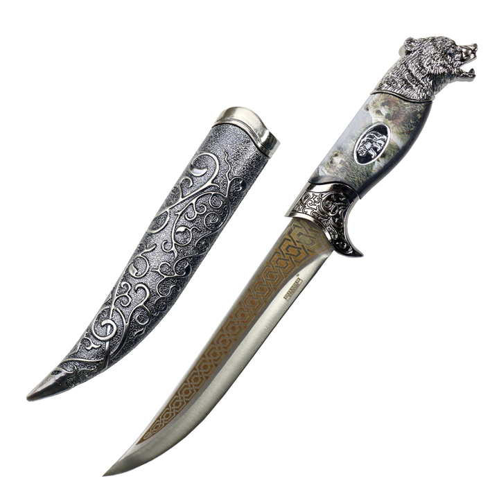 12" Bear Head Stainless Steel Blade Fantasy Dagger With Plastic Sheath