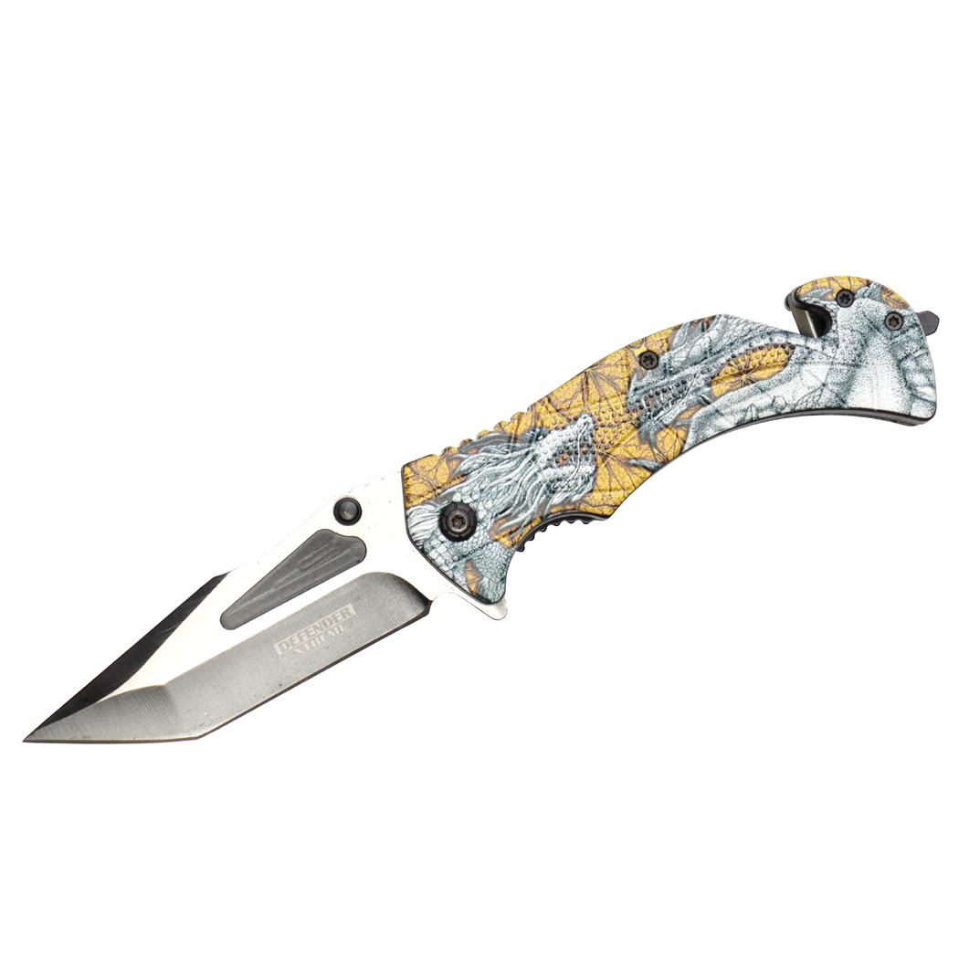 8" Dragon Handle Two Tone Spring Assisted Folding Knife