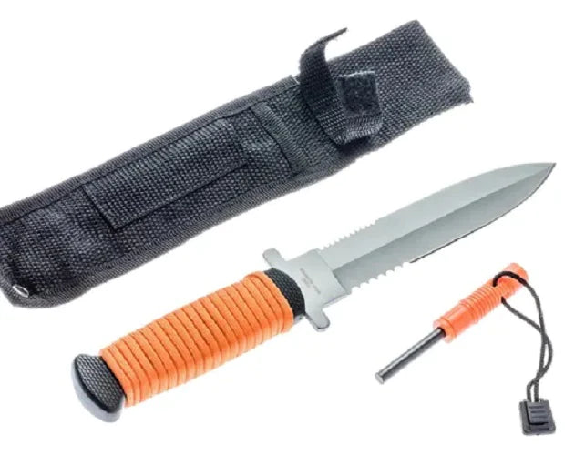 11" Paracord Hunting Knife With Fire Starter and Whistle