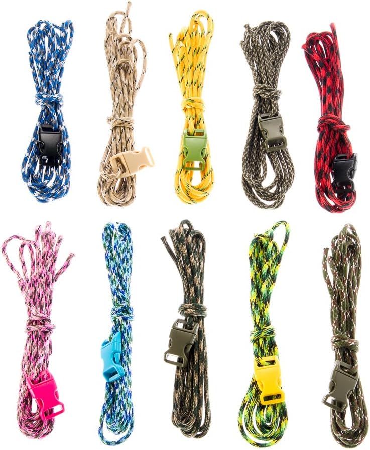 10Pc -10' Assorted Camo Design Paracord Bracelet Kit with Buckles