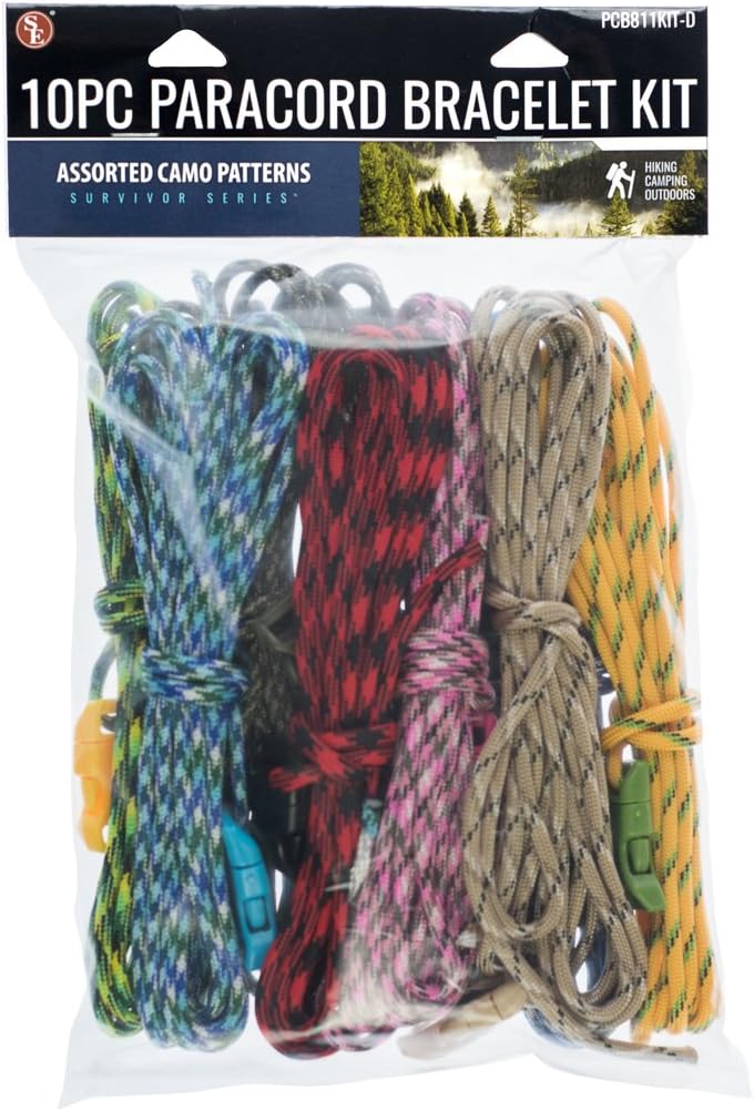 10Pc -10' Assorted Camo Design Paracord Bracelet Kit with Buckles