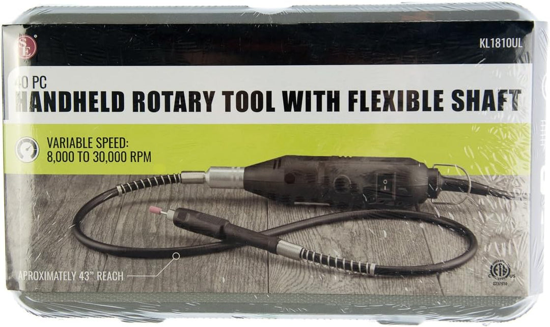 40 Piece Handheld Rotary Tool with Flexible Shaft in Blow Mold case