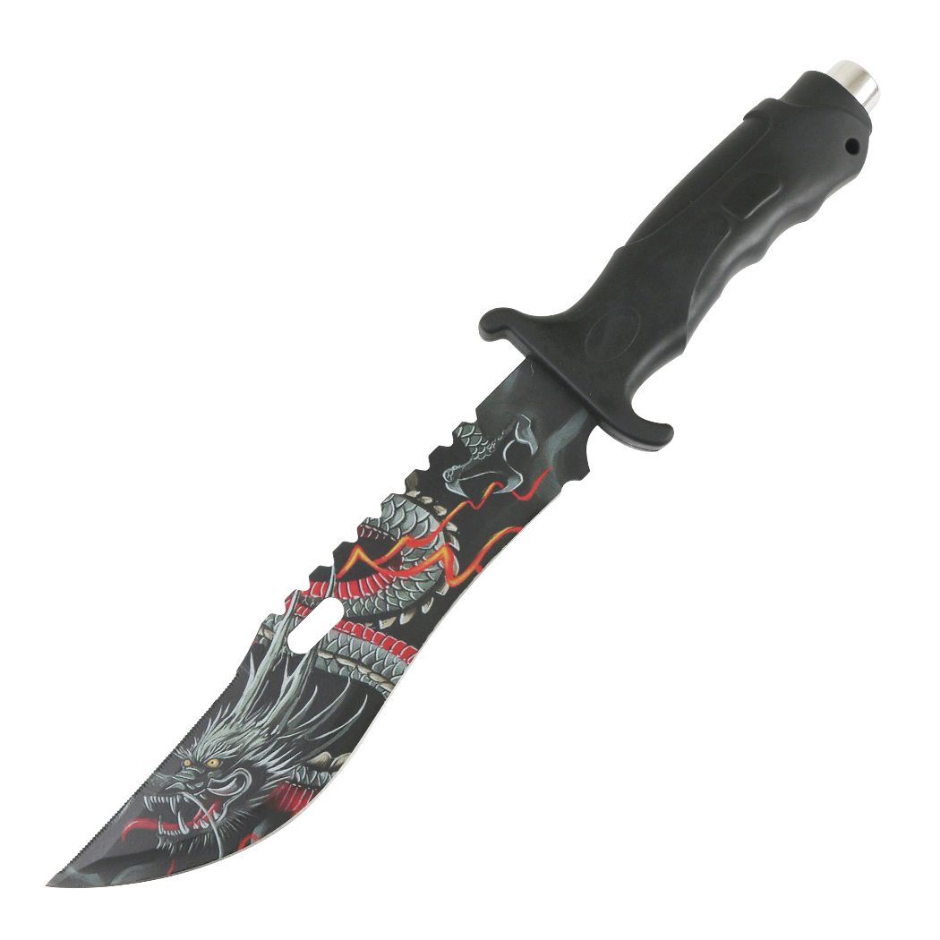Tactical Hunting Knife w/Rubber Handle and Dragon Art Blade